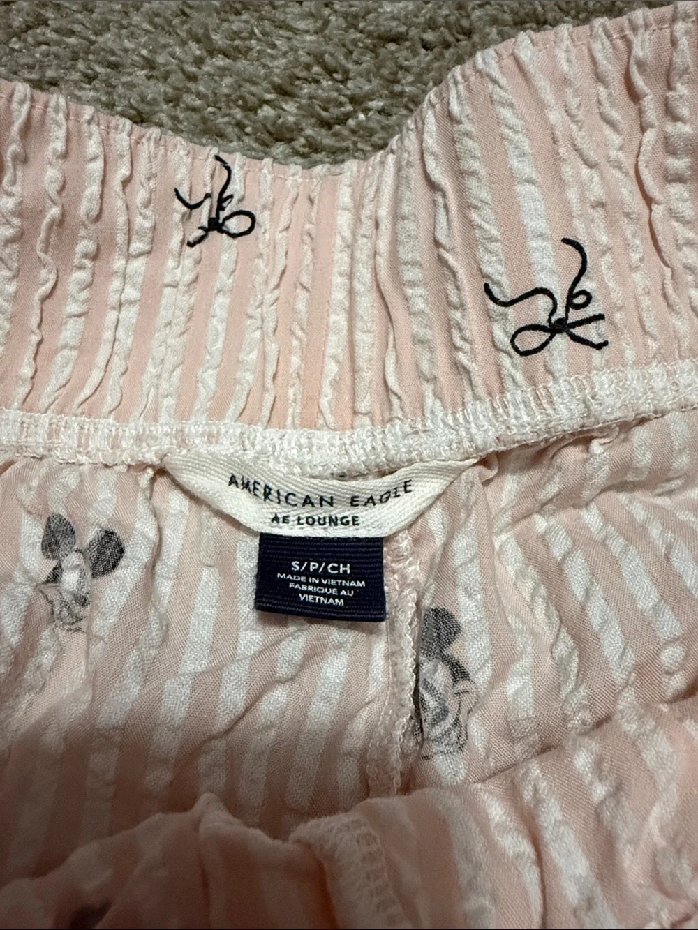 American Eagle Outfitters Pink and White Striped Mickey Short Pajama Set